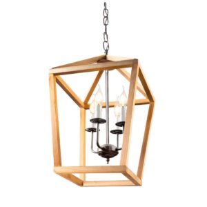 ARAÑA MADERA FAROL DECORADA 4 LUCES
